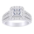thumbnail image 1 of AFFY Princess & Round Cut White Natural Diamond Three Row Engagement Ring In 10k White Gold (1 cttw) Ring Size-8.5, 1 of 2