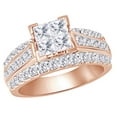thumbnail image 1 of AFFY Princess & Round Cut White Natural Diamond Three Row Square Frame Cluster Ring In 10k Rose Gold (2 cttw) Ring Size-12, 1 of 2