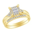 thumbnail image 1 of AFFY Princess & Round Cut White natural Diamond Cluster Bridal Ring Set In 14K Solid Yellow Gold, 1 of 1