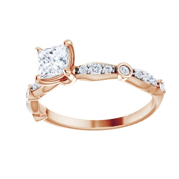 AFFY Princess & Round Shape White Natural Diamond Solitaire Engagement Ring In 14K Rose Gold