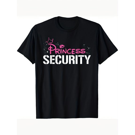Princess Security Funny Bodyguard Dad Mom Matching Family Graphic Tee for Men Women, Cute Protective Team Short Sleeve T-Shirt, Casual Crew Neck Top for Princess Birthday Gift
