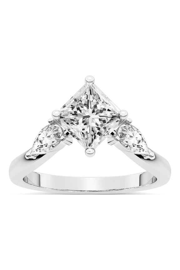 Princess Shape 1 Carat IGI Certified Lab Grown Diamond Ring | 14K White Gold | Joella Three Stone Chevron Diamond Ring | FG-VS1-VS2 Quality Friendly Diamonds