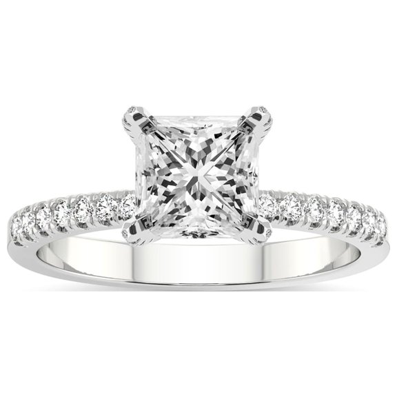 Princess Shape 1 Carat IGI Certified Lab Grown Diamond Ring | 14K White Gold | Sara Tapered Eternity Lab Diamond Engagement Ring | FG-VS1-VS2 Quality Friendly Diamonds