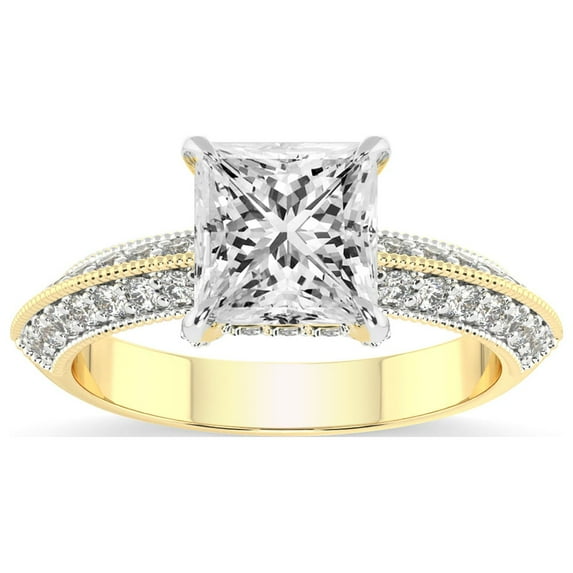 Princess Shape 1 Carat IGI Certified Lab Grown Diamond Ring | 14K Yellow Gold |Dua Side Stone Knife Edge Diamond Ring | FG-VS1-VS2 Quality Friendly Diamonds
