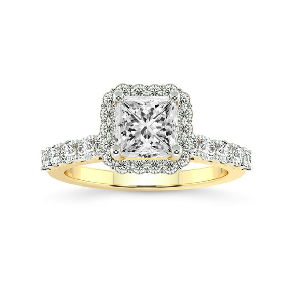 Princess Shape 1 Carat IGI Certified Lab Grown Diamond Ring | 14K Yellow Gold | Vionna Round Halo Lab Diamond Engagement Ring | FG-VS1-VS2 Quality Friendly Diamonds