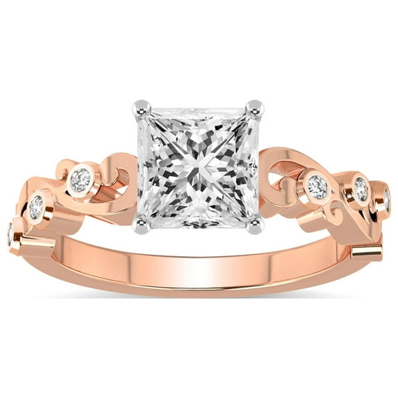 Princess Shape 2 Carat IGI Certified Lab Grown Diamond Ring | 14K Rose Gold |Catrina Cutwork Lab Diamond Engagement Ring | FG-VS1-VS2 Quality Friendly Diamonds
