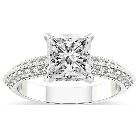 Princess Shape 2 Carat IGI Certified Lab Grown Diamond Ring | 14K White Gold | Dua Side Stone Knife Edge Lab Diamond Ring | FG-VS1-VS2 Quality Friendly Diamonds