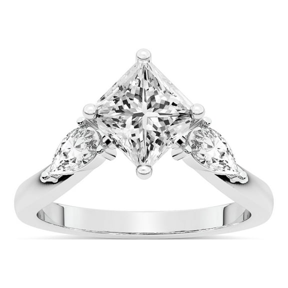 Princess Shape 2 Carat IGI Certified Lab Grown Diamond Ring | 14K White Gold | Joella Three Stone Chevron Diamond Ring | FG-VS1-VS2 Quality Friendly Diamonds