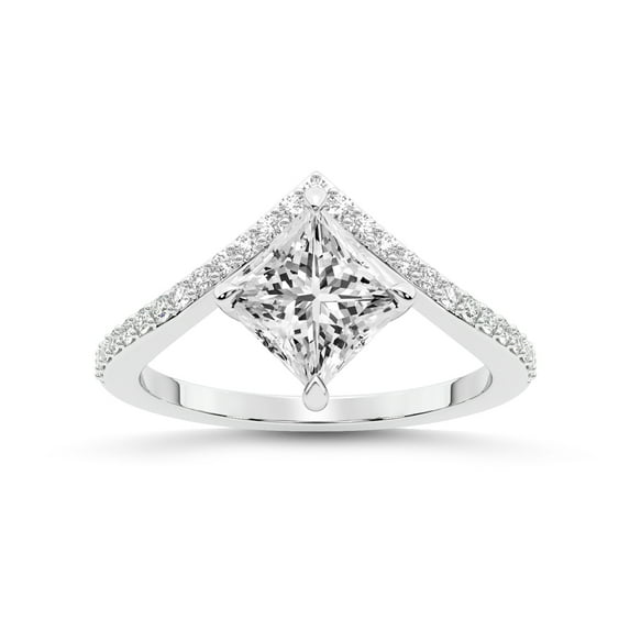 Princess Shape 2 Carat IGI Certified Lab Grown Diamond Ring | 14K White Gold | Zelda Classic Chevron Diamond Ring | FG-VS1-VS2 Quality Friendly Diamonds