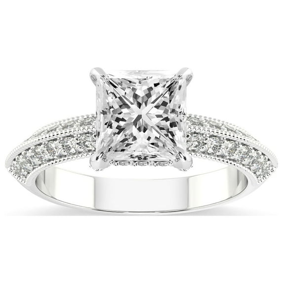 Princess Shape 3 Carat IGI Certified Lab Grown Diamond Ring | 14K White Gold | Dua Side Stone Knife Edge Lab Diamond Ring | FG-VS1-VS2 Quality Friendly Diamonds