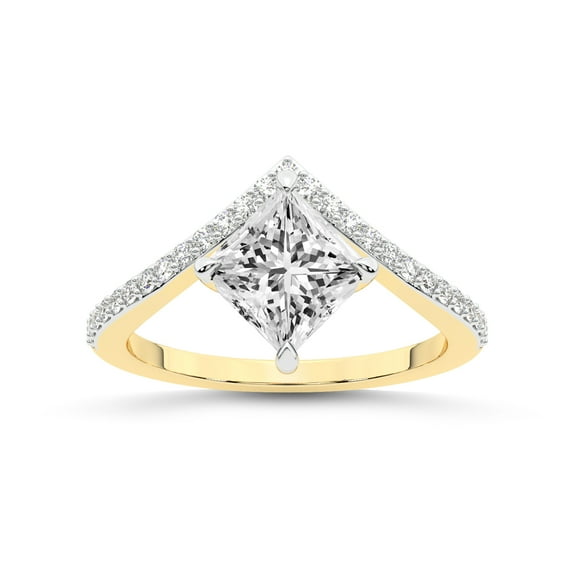 Princess Shape 3 Carat IGI Certified Lab Grown Diamond Ring | 14K Yellow Gold | Zelda Classic Chevron Diamond Ring | FG-VS1-VS2 Quality Friendly Diamonds