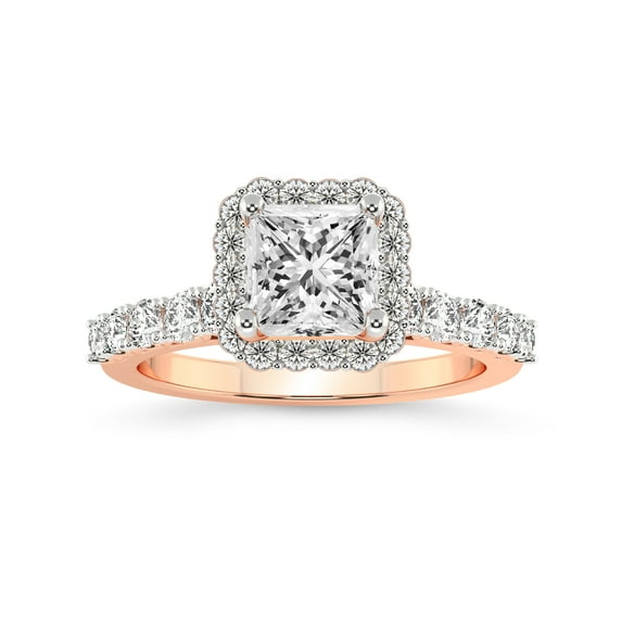 Princess Shape 4 Carat IGI Certified Lab Grown Diamond Ring | 14K Rose Gold | Vionna Round Halo Lab Diamond Engagement Ring | FG-VS1-VS2 Quality Friendly Diamonds