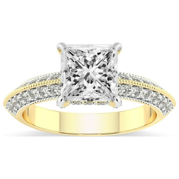 Princess Shape 4 Carat IGI Certified Lab Grown Diamond Ring | 14K Yellow Gold |Dua Side Stone Knife Edge Diamond Ring | FG-VS1-VS2 Quality Friendly Diamonds