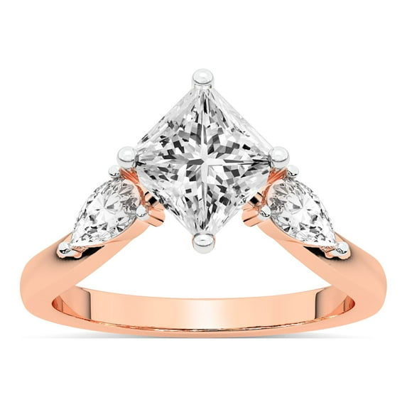 Princess Shape 5 Carat IGI Certified Lab Grown Diamond Ring | 14K Rose Gold | Joella Three Stone Chevron Diamond Ring | FG-VS1-VS2 Quality Friendly Diamonds