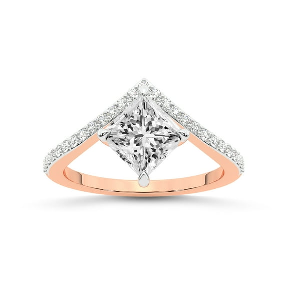 Princess Shape 5 Carat IGI Certified Lab Grown Diamond Ring | 14K Rose Gold | Zelda Classic Chevron Diamond Ring | FG-VS1-VS2 Quality Friendly Diamonds