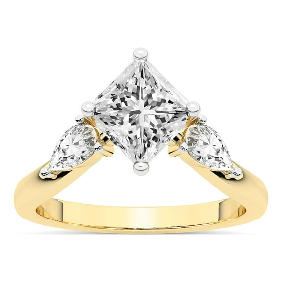 Princess Shape 5 Carat IGI Certified Lab Grown Diamond Ring | 14K Yellow Gold | Joella Three Stone Chevron Diamond Ring | FG-VS1-VS2 Quality Friendly Diamonds