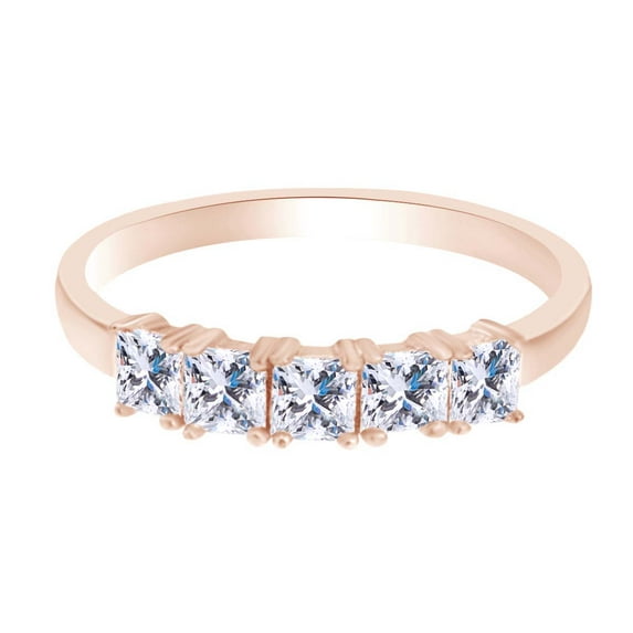 AFFY Princess Shape White Cubic Zirconia Eternity Promise Ring In 14k Rose Gold Over Sterling Silver Ring Size-13