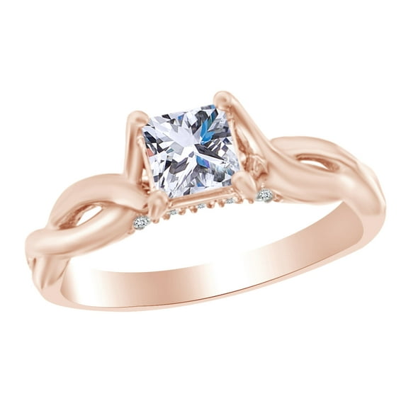 AFFY Princess Shape White Cubic Zirconia Twist Shank Engagement Ring In 10k Solid Rose Gold (1.50 cttw) Ring Size-11.5