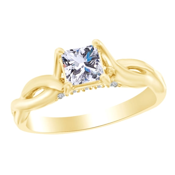 AFFY Princess Shape White Cubic Zirconia Twist Shank Engagement Ring In 10k Solid Yellow Gold (1.50 cttw) Ring Size-9.5