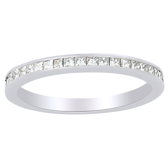 AFFY Princess Shape White Diamond Accented Engagement Band Ring 14K Solid White Gold (0.5 Cttw)