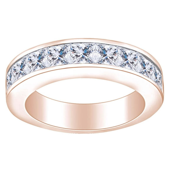 AFFY Princess Shape White Natural Diamond Channel Set Wedding Band Ring In 14k Solid Rose Gold (2 Cttw) Ring Size-8.5