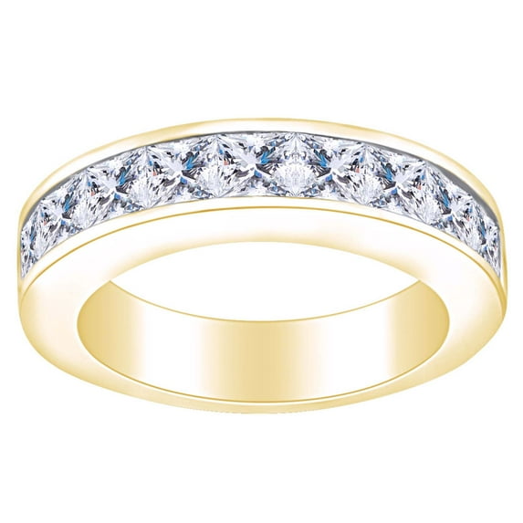 AFFY Princess Shape White Natural Diamond Channel Set Wedding Band Ring In 14k Solid Yellow Gold (2 Cttw) Ring Size-6