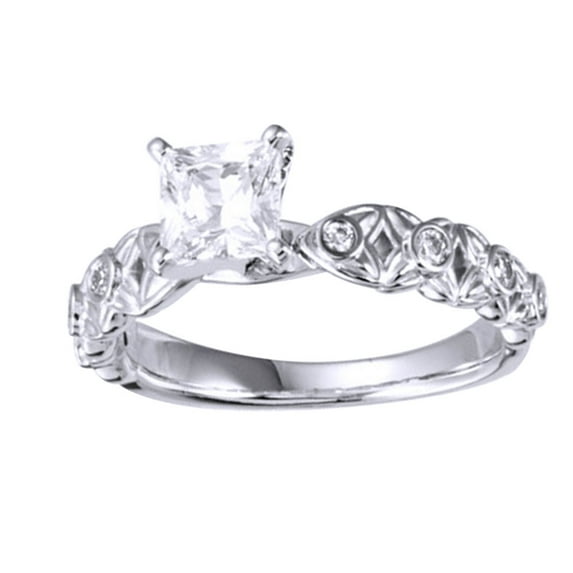 AFFY Princess Shape White Natural Diamond Solitaire Engagement Ring In 10K White Gold (0.75 Cttw)