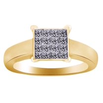 AFFY Princess Shape White Natural Diamond Square Cluster Engagement Ring In 10K Solid Yellow Gold (0.5 Cttw)