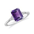 thumbnail image 1 of Princess Shaped Amethyst Side Stone Engagement Ring with Moissanite in Sterling Silver/ White Gold Plated Trilogy Promise Wedding Band Ring February Birthstone Jewelry, Ring Size 7, 1 of 1
