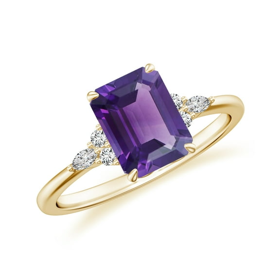 Princess Shaped Amethyst Side Stone Engagement Ring with Moissanite in Sterling Silver/ Yellow Gold Plated Trilogy Promise Wedding Band Ring February Birthstone Jewelry, Ring Size 5