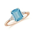 thumbnail image 1 of Princess Shaped Blue Topaz Side Stone Engagement Ring with Moissanite in Sterling Silver/ Rose Gold Plated Trilogy Promise Wedding Band Ring December Birthstone Jewelry, Ring Size 5, 1 of 1