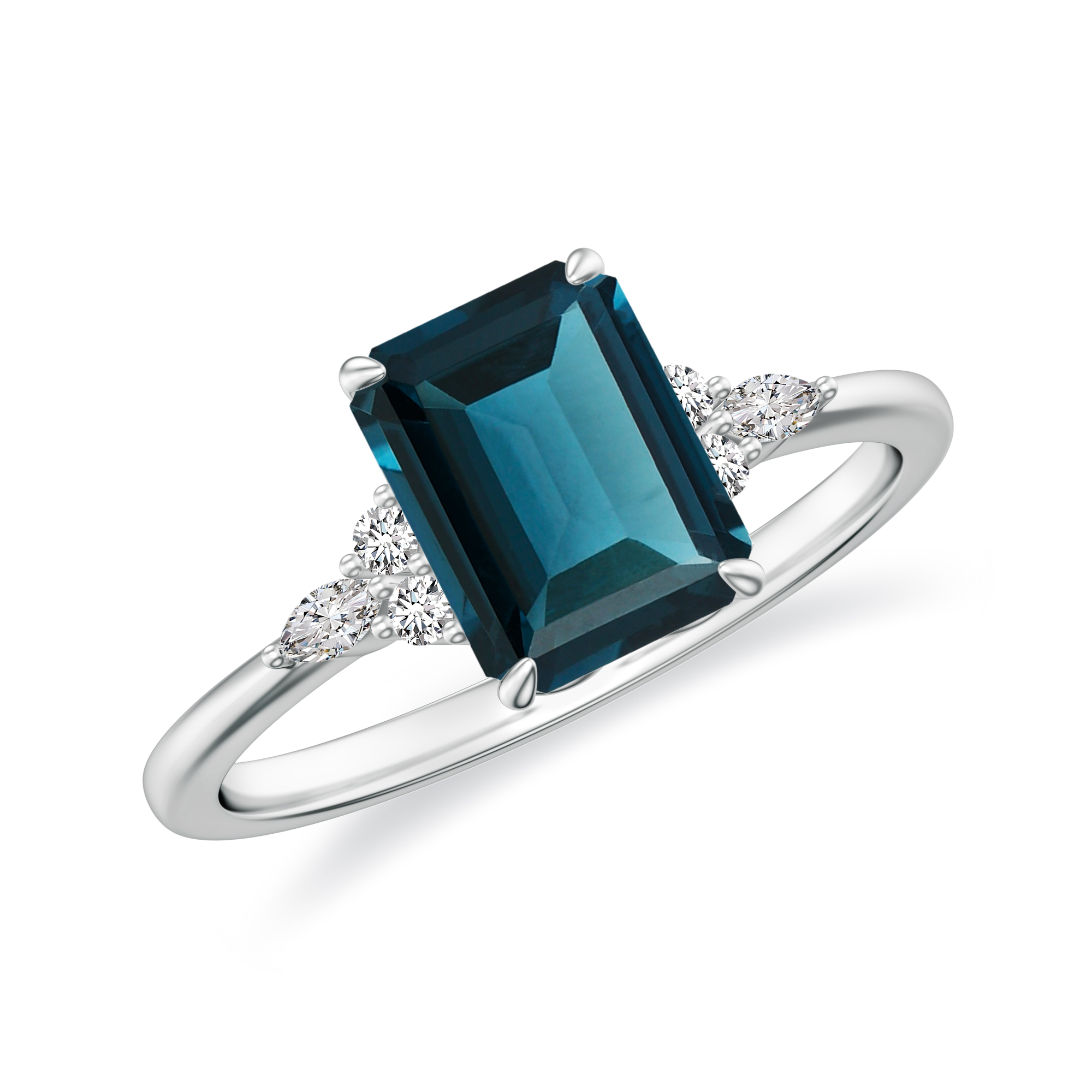 Princess Shaped London Blue Topaz Side Stone Engagement Ring with ...