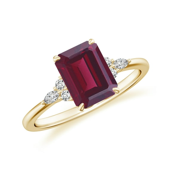 Princess Shaped Rhodolite Side Stone Engagement Ring with Moissanite in Sterling Silver/ Yellow Gold Plated Trilogy Promise Wedding Band Ring June Birthstone Jewelry, Ring Size 9