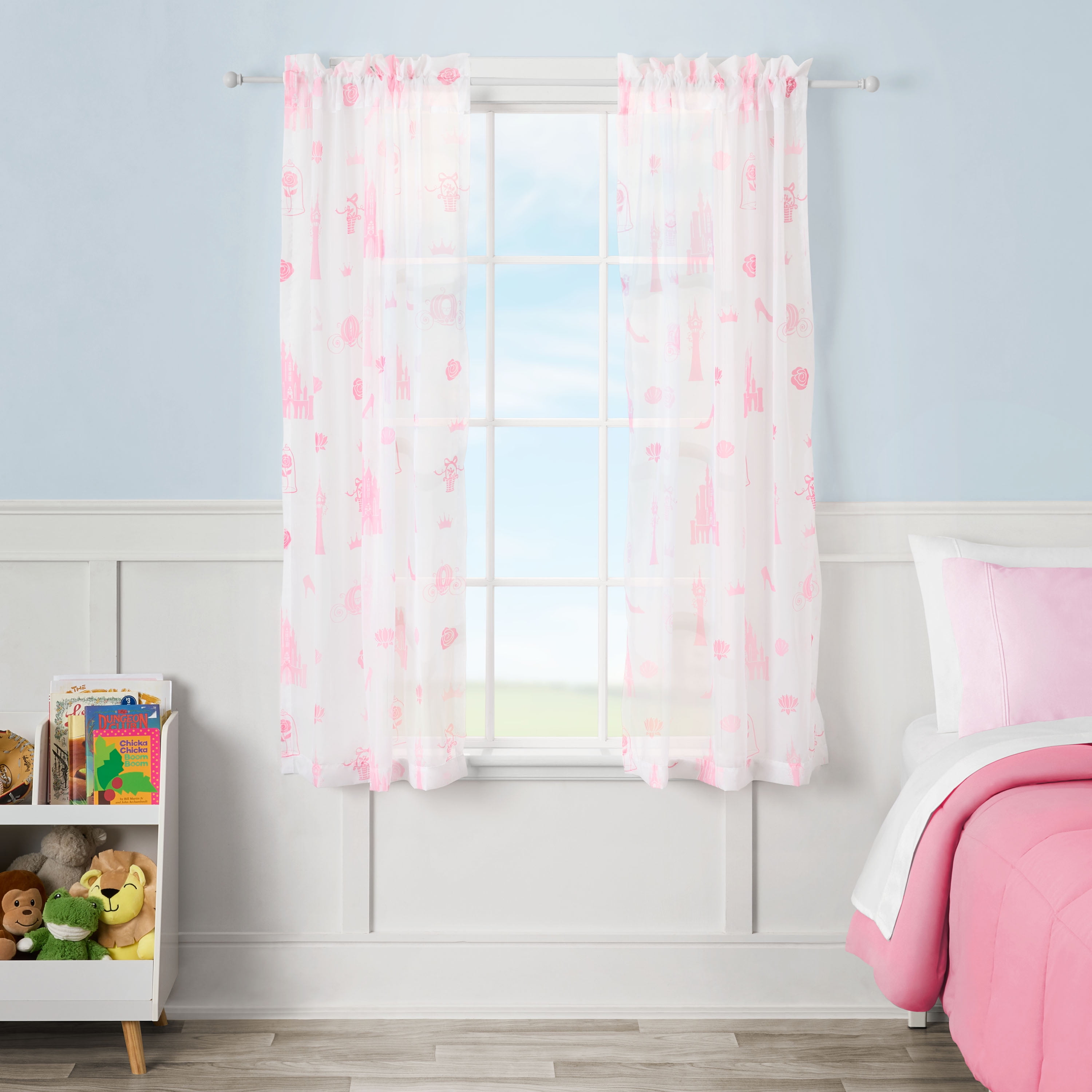 Princess Sheer Kids Drape, 38" x 63", Pink and White, Disney