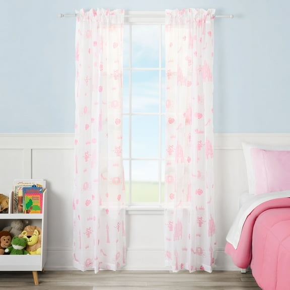 Princess Sheer Kids Drape, 38" x 84", Pink and White, Disney