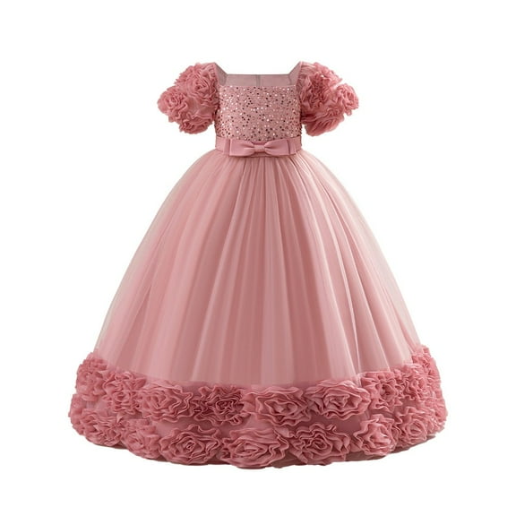 Princess Short Sleeve Girls Pageant Dresses Kids Prom Puffy Tulle Ball Gown Girl Dress For Party