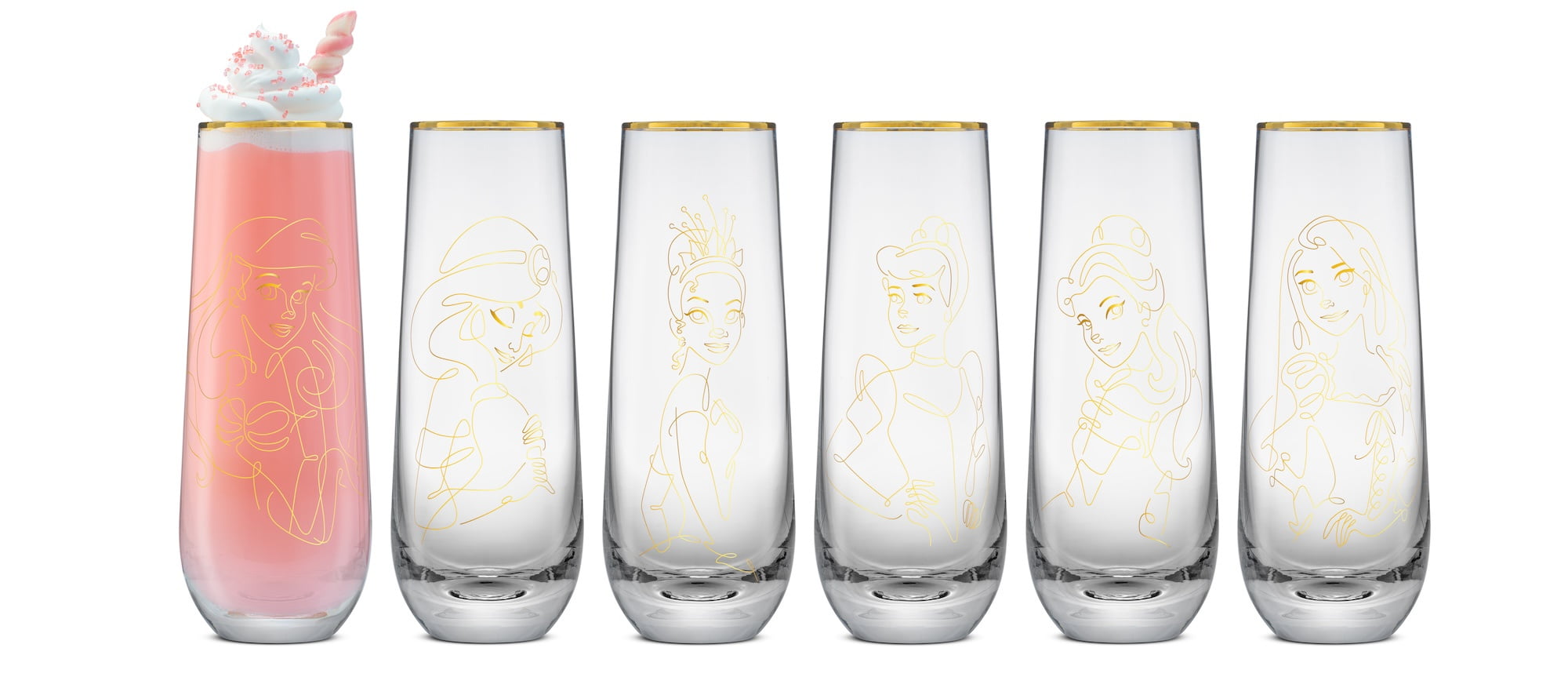 Princess Sketch Art Stemless Flutes, 7oz (set of 6)