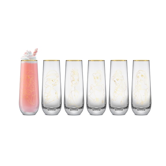 Princess Sketch Art Stemless Flutes, 7oz (set of 6)