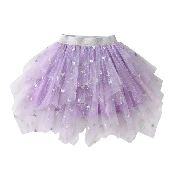 Princess Skirt Summer Tulle Layer Girls Skirt Butterfly Sequin Irregular Mesh Party Costume Girls Mini Skirt