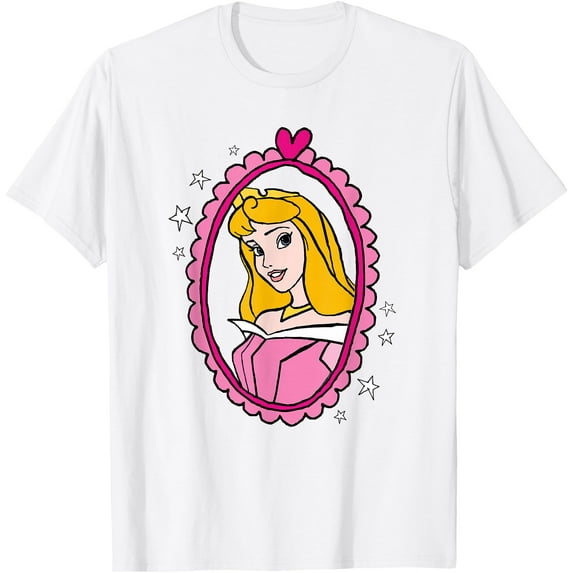 Princess Sleeping Beauty Aurora Portrait DTG Print Unisex T-Shirt,White Color,Size 4T