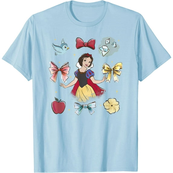Princess Snow White Beauty Iconic Watercolor Elements DTG Print Unisex T-Shirt,Light Blue Color,Size YXL