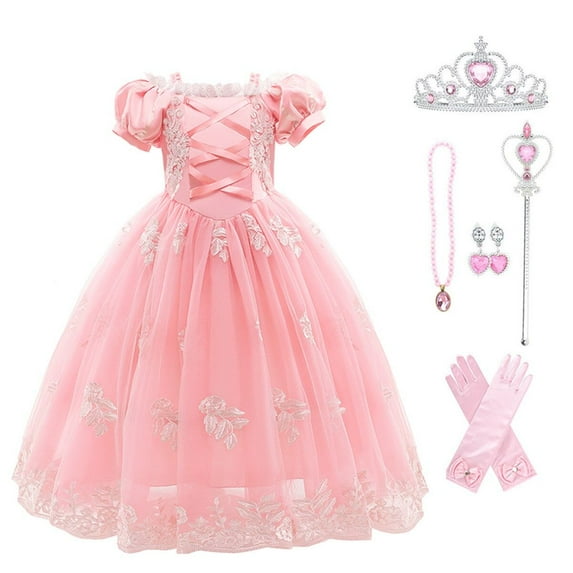 Princess Sofia Dress Up Costume Kids Puff Sleeve Fancy Party Pink Rapunzel Costume