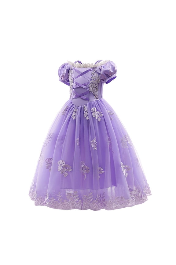 Princess Sofia Dress for Girl Cosplay Halloween Costume Puff Sleeve Layerd Dresses