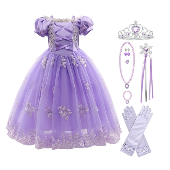 Princess Sofia Dress for Girl Cosplay Halloween Costume Puff Sleeve Layerd Dresses