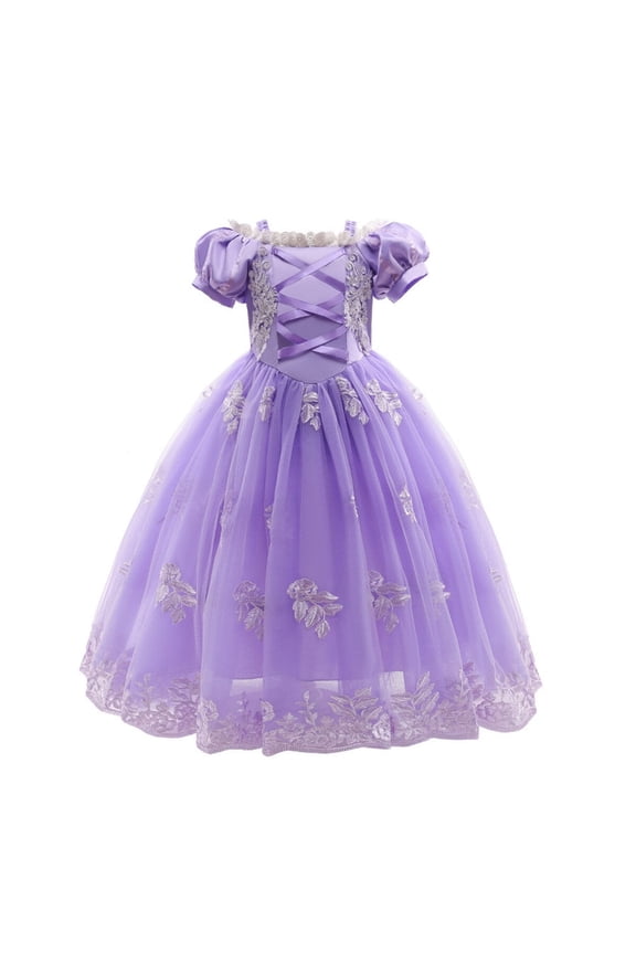 Princess Sofia Dress for Girl Cosplay Halloween Costume Puff Sleeve Layerd Dresses