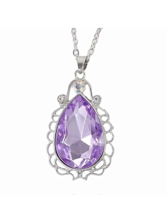 Princess Sofia First Purple Tear Crystal Royal Faucet Rhinestone Silver Tone Necklace Necklace