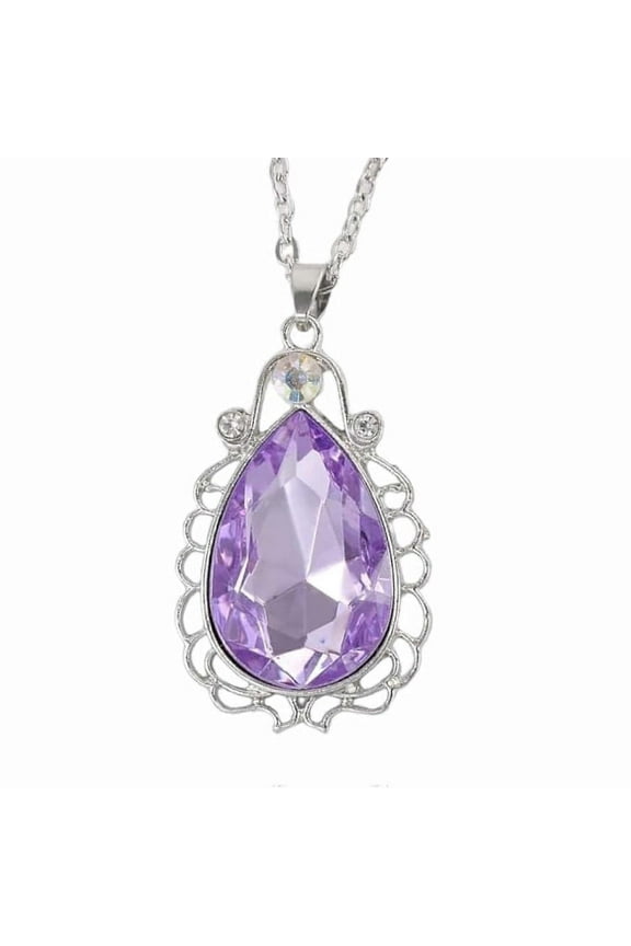 Princess Sofia First Purple Tear Crystal Royal Faucet Rhinestone Silver Tone Necklace Necklace