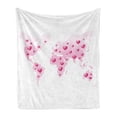 thumbnail image 1 of Princess Soft Flannel Fleece Throw Blanket, Global Peace Theme World Map Dotted with Hearts Love Planet Earth, Cozy Plush for Indoor and Outdoor Use, 70" x 90", Baby Pink White Fuchsia, by Ambesonne, 1 of 5