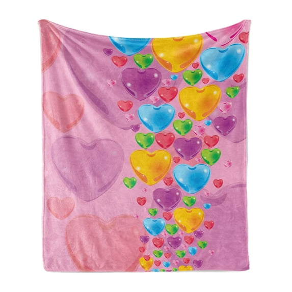 Princess Soft Flannel Fleece Throw Blanket, Romantic Art with Colorful Crystal Hearts Creative Fun Celebration Theme, Cozy Plush for Indoor and Outdoor Use, 50" x 70", Multicolor, by Ambesonne