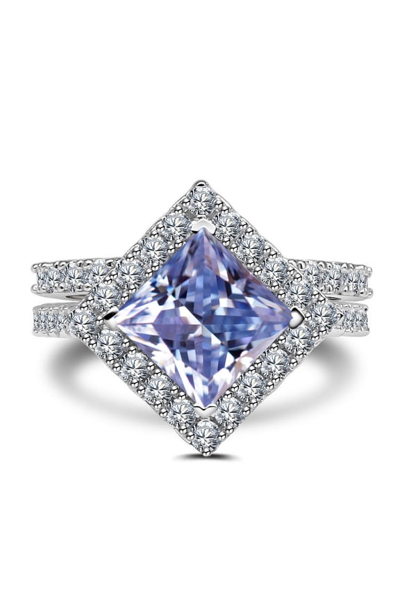 Princess Square Cut Flower Craft Silver Ring, S925 Silver